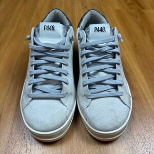 P448 John White Silver Suede Low Top Sneakers Womens Size 41 EU Made in Portugal